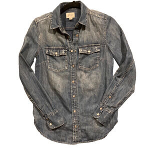 J. Crew Pearl Snap Shirt Women's Size 00 Blue Denim Western Ladies